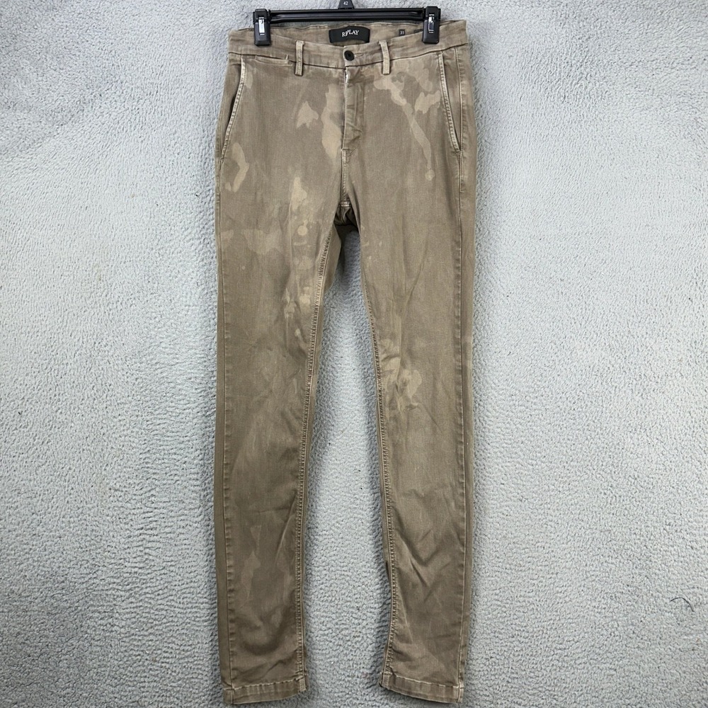 Replay Zeumar Men Hyperflex Jeans 31X34 Tan Flat Front Pocket Casual Performance